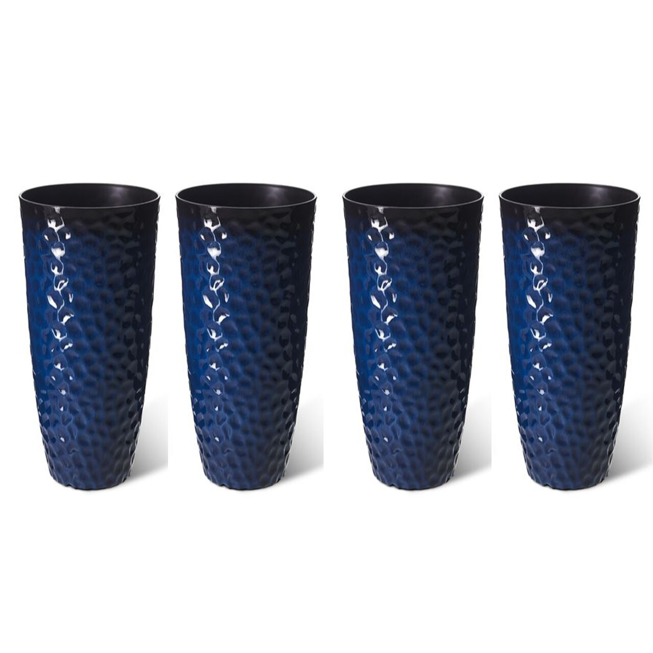 31"H Set of 4 Oversized Honeycomb Textured Cobalt Blue Tall Plastic Planter